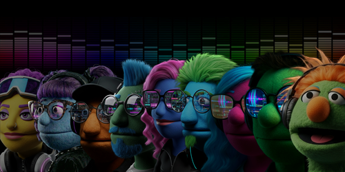 Bobku EDM artist artwork featuring original puppet producer personas on a dark festival-style background.