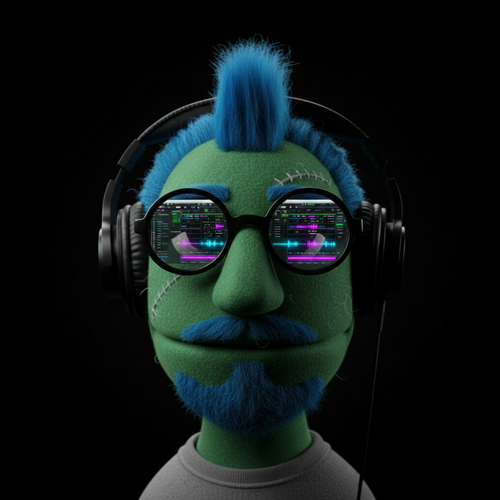 Faderghost, a Bobku puppet studio manager persona, shown as a solo portrait for press and reference use